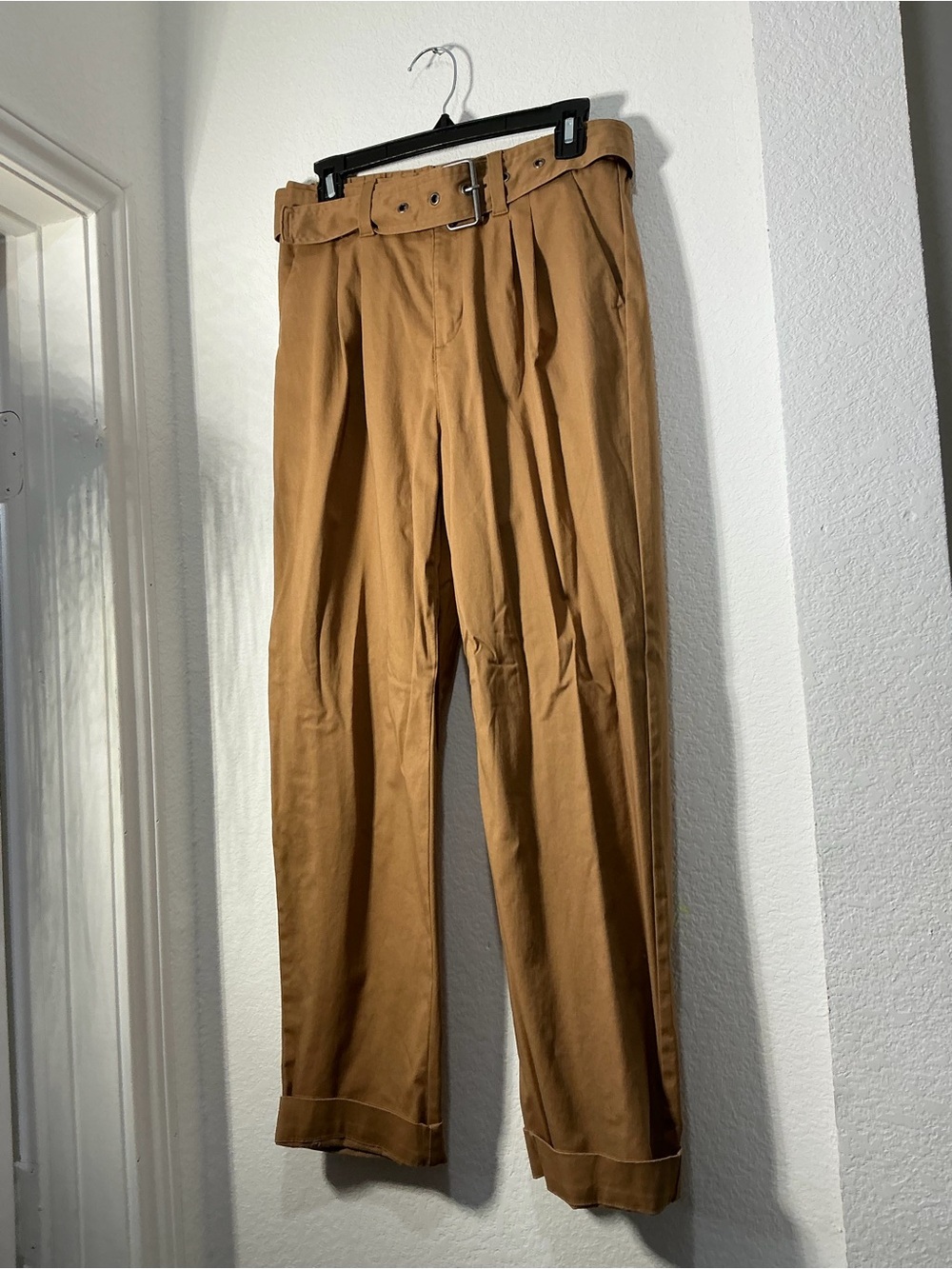 a new day Tan High-Waist Belted Pleated Trousers